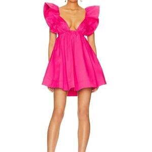 For Love & Lemons Revolve Clementine Ruffled Mini Dress in Pink